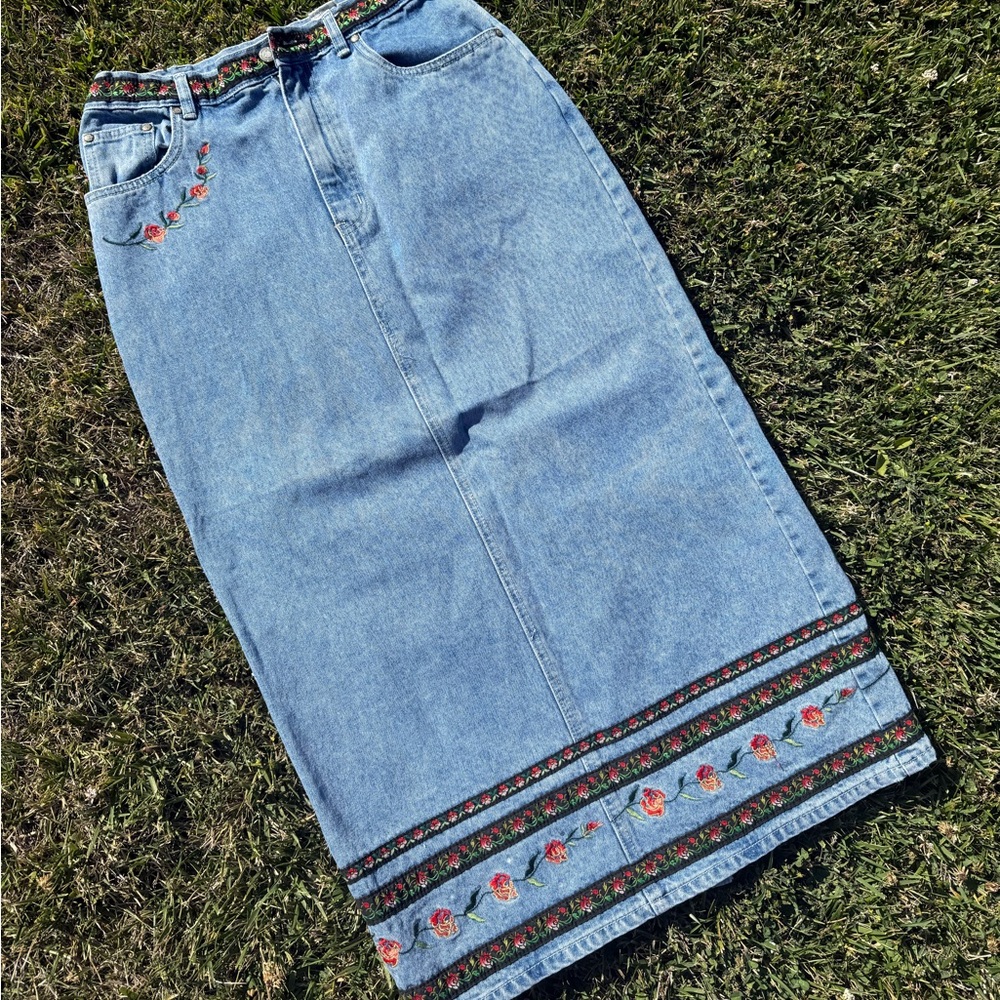 Embroidered Denim Skirt
